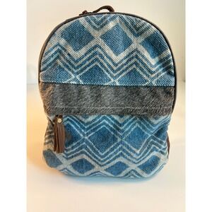 Myra Bag Blue & White‎ Patterned Canvas Backpack with Hair-On Hide Accent
